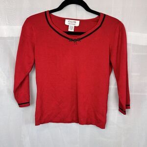 vintage 90s Clio silk blend 3/4 sleeve ribbed sweater coquette preppy sz PM